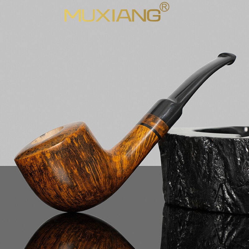 MUXIANG Briar Brandy Pipe Smooth Freehand Bent Saddle Stem Tobacco Pipe