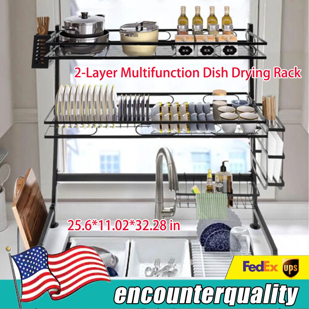 2-layer Kitchens Over Sink Dish Drying Rack Moisture-proof Shelf Storage Stand