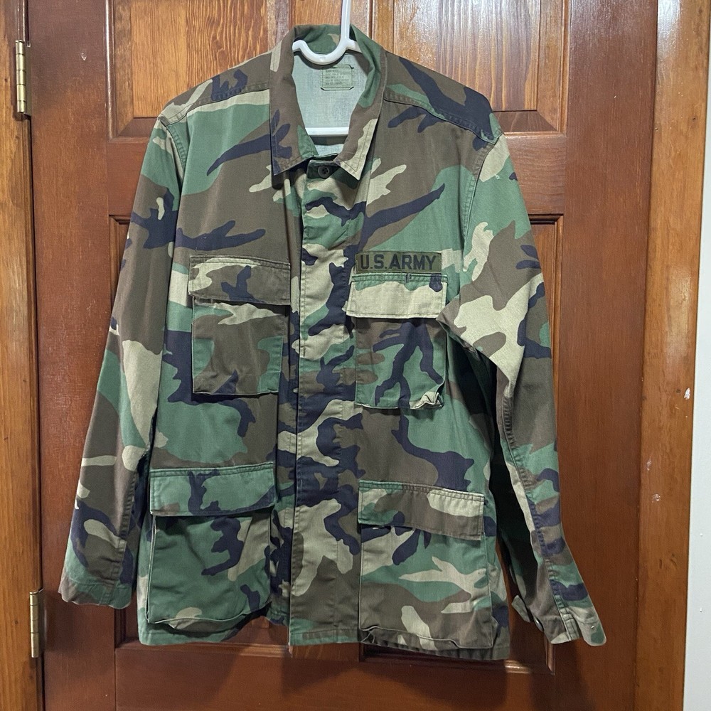 Vintage US Army Jacket Woodland Camo BDU Coat Unisex Size Medium