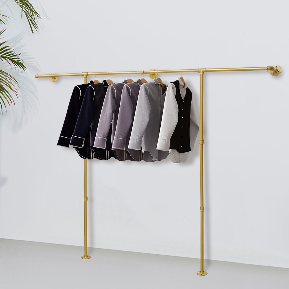 Industrial Pipe Wall-Mounted Garment Rack for Clothing Storage and Organization
