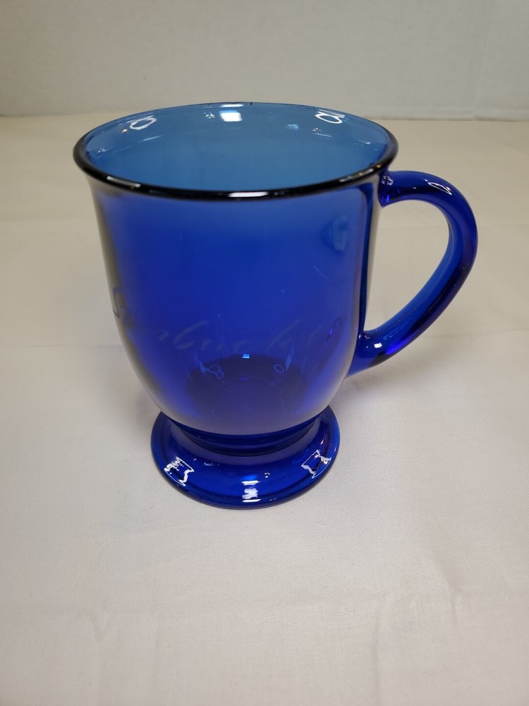 Vintage Starbucks Cobalt Blue Glass Beverage Coffee Mug Anchor Hocking USA 14 Oz