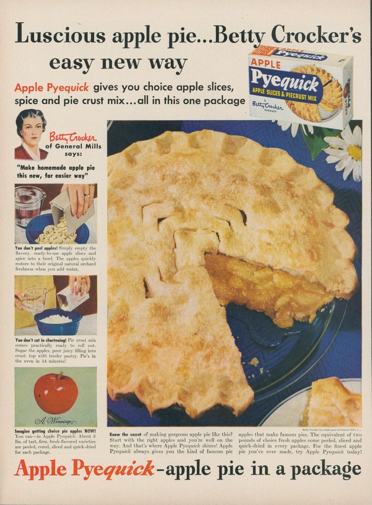 1949 Betty Crocker's Apple Pyequick Vintage Print Ad Slices Pie Kit Package L2