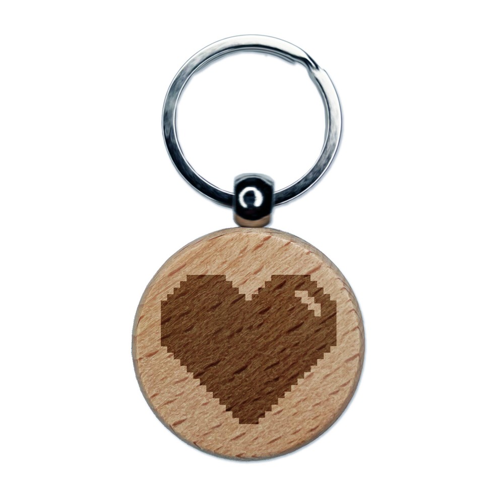 Pixel Heart Gaming Life Engraved Wood Keychain Charm for Gamers