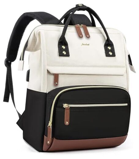 Stylish 17 Inch Laptop Backpack for Women Work and Business in Beige Black Brown
