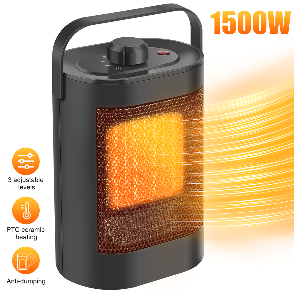 Space Heater for Indoor Use, 1500W PTC Ceramic Heater with Thermostat 3 Speeds