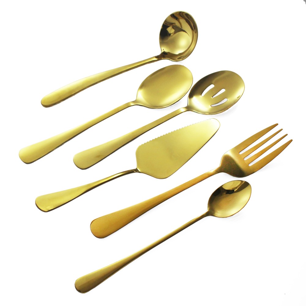 Server Set 6 Pieces Gold Stainless Steel Serving Utensils Set, Serving Spoon,...