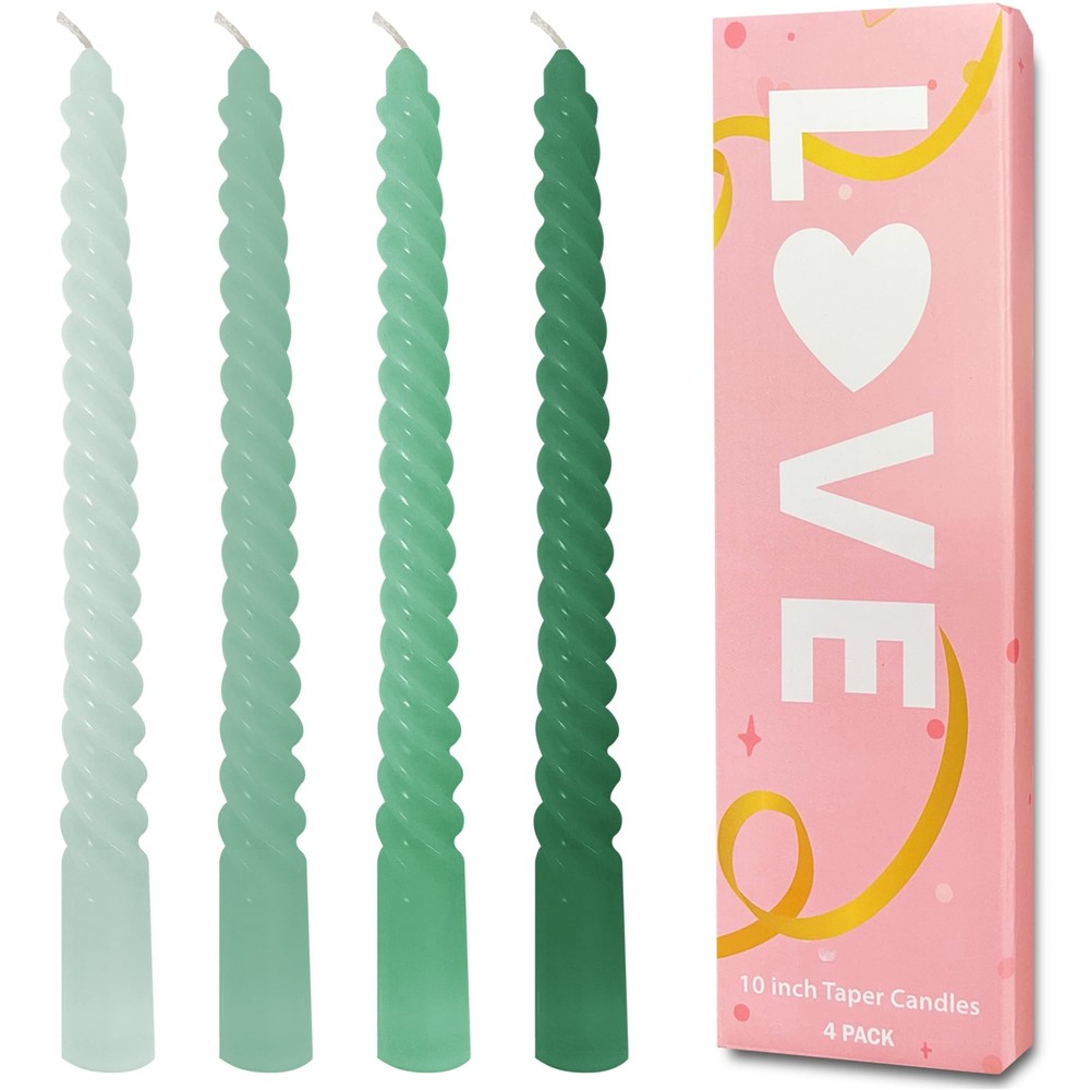 Christmas Green Spiral Taper Candles 4 Pack Unscented