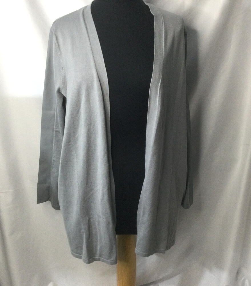 Alfani Women Sweater Open Cardigan Grey Rayon Nylon Faux Leather Sleeves M