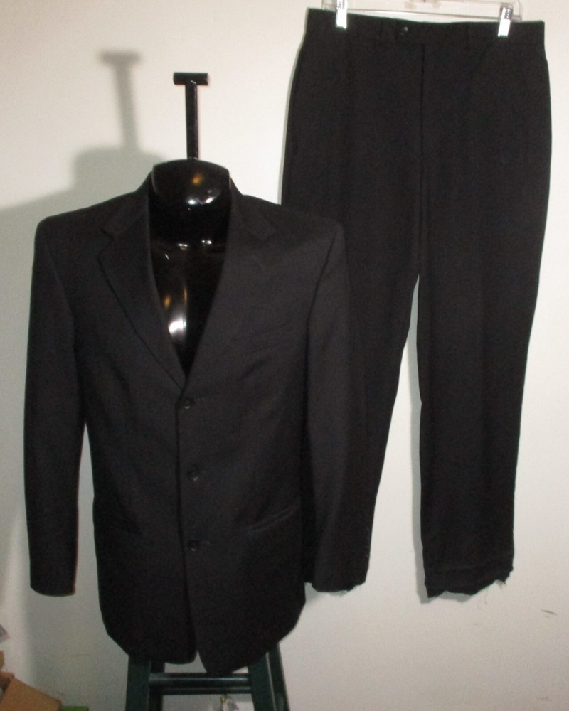 Men's ALFANI Black 100% Wool 2 Pc Suit Size 40 Long, 32X32