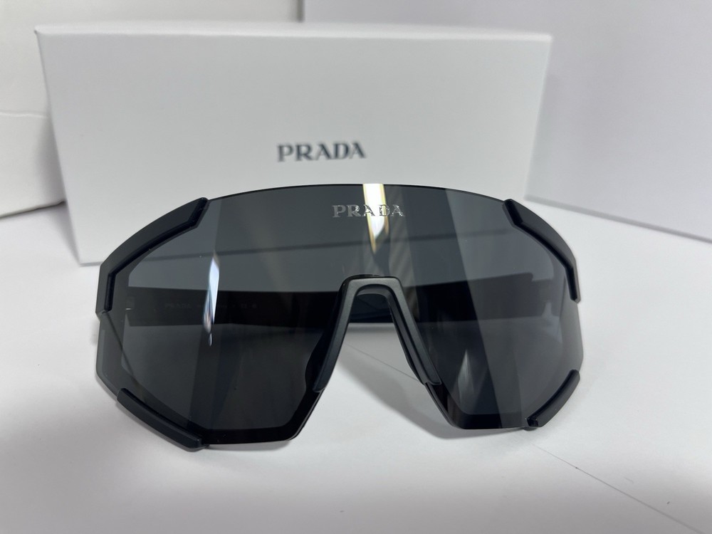 Prada Linea Rossa SPS04W Black Rubber / Grey Lens Shield Sunglasses 100%UV