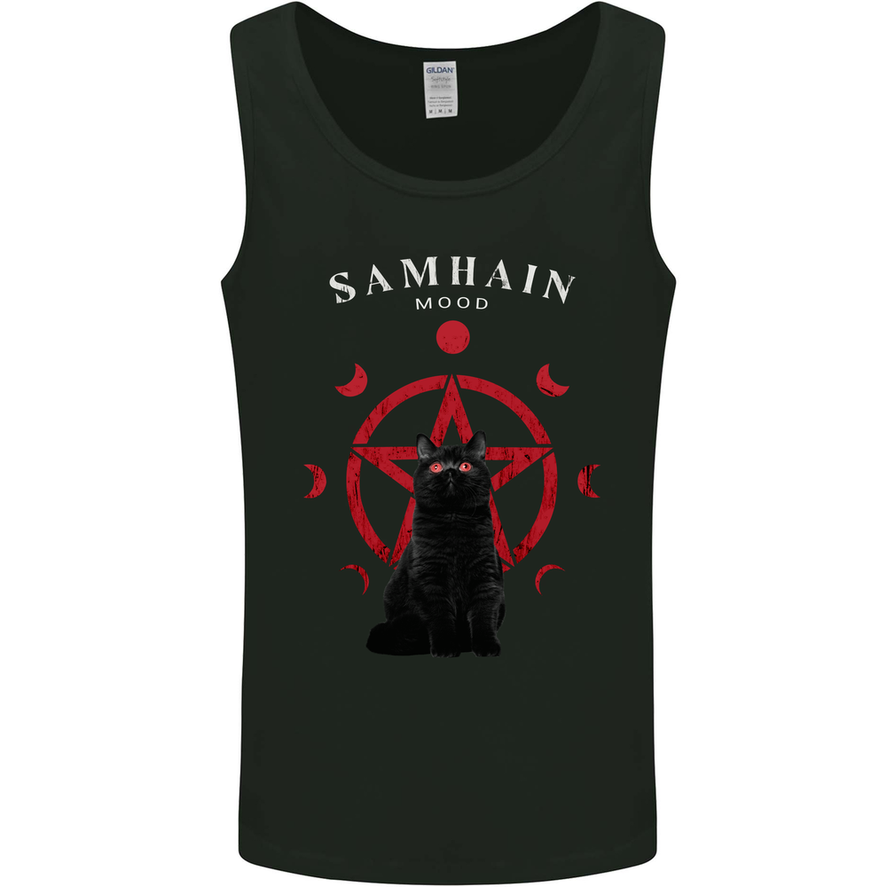 Samhain Moon Satanic Cat Halloween Mens Vest Tank Top