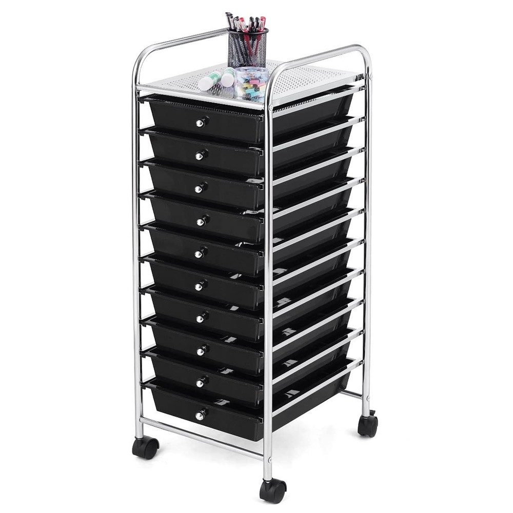 HOMGX 10 Drawer Storage Organizer Cart, 10 Tiers Multicolor Storage Trolley, ...