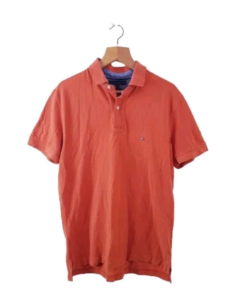 MENS TOMMY HILFIGER CLASSIC ORANGE SHORT SLEEVED POLO SHIRT T-SHIRT SIZE LARGE L