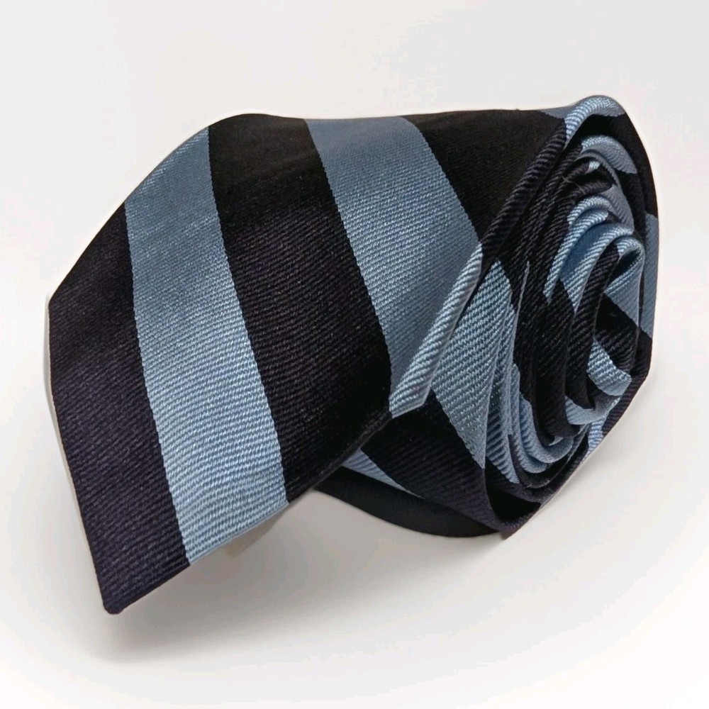 VTG Polo Ralph Lauren Tie Blue Navy Striped Repp Silk Necktie Hand Made Italy