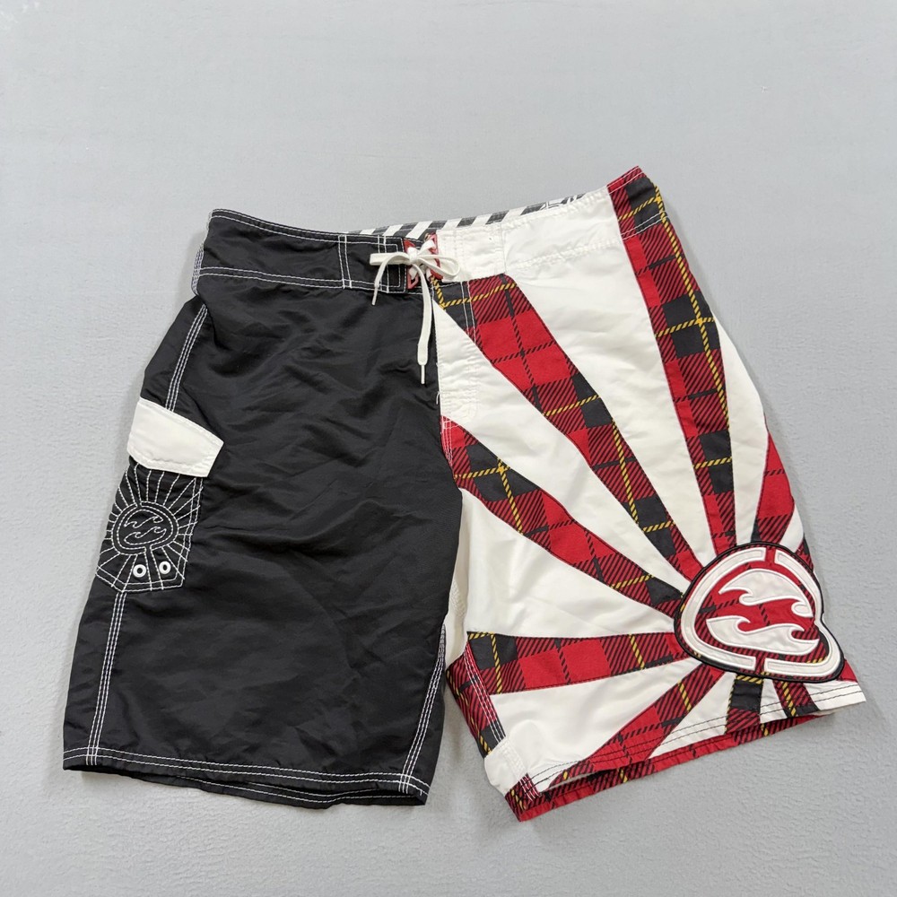 Billabong Board Shorts Mens 38 Andy irons Plaid Sunburst Surf Swim Trunks