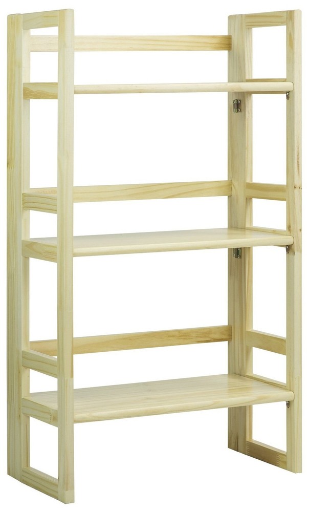 Casual Home 3-Shelf Folding Bookcase in Natural Finish - Space-Saving Storage