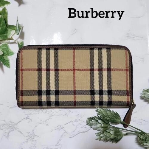 BURBERRY Nova Check Long Zip Wallet in Beige Canvas & Leather 2834