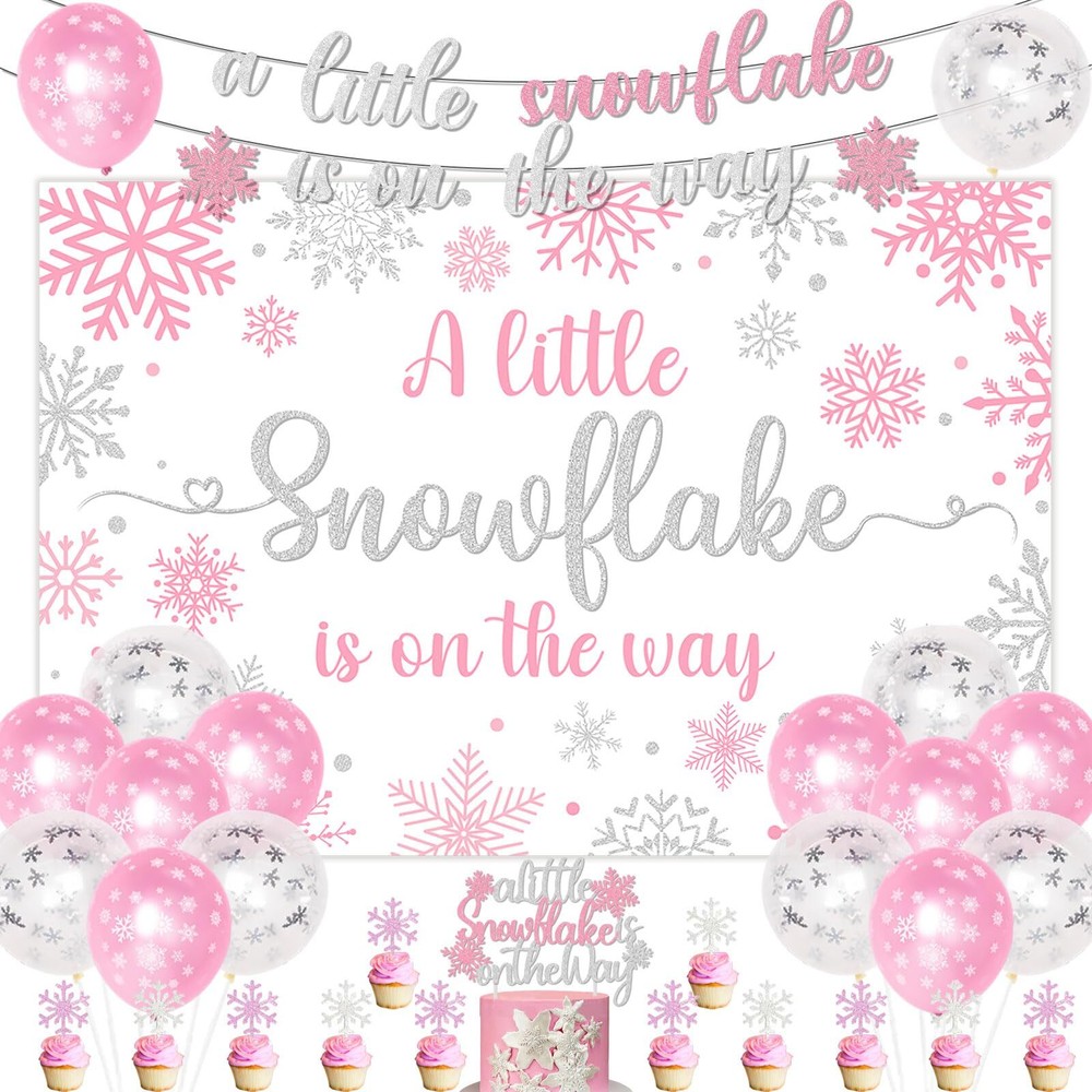 Winter Baby Shower Decoration Girls, A Little Snowflake is On The Way Backdro...