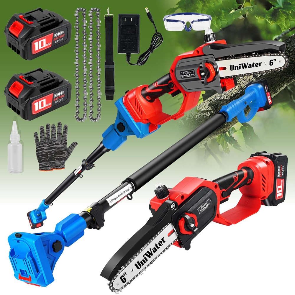 20V Cordless Pole Saw and Mini Chainsaw 2-in-1 Kit with 2 Batteries and Auto Lubrication
