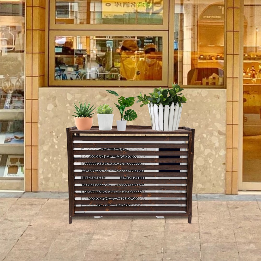 Exquisite Air Conditioner Retro Fence Screen Carbonized Preservative Wood Covers