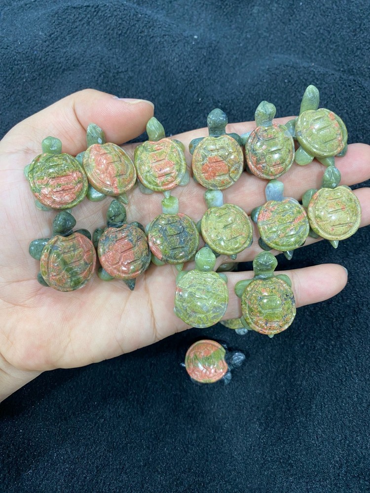 5pc Natural Unakite quartz crystal hand carved sea turtle reiki healing gift
