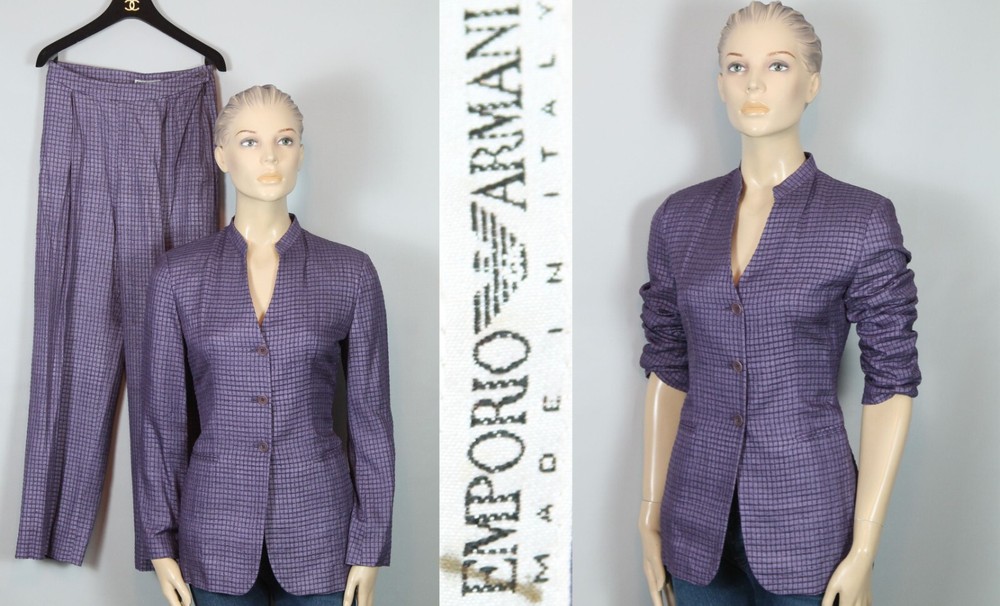 Giorgio Armani Emporio Italy Iris Purple Silk Suit Jacket & Pants Size 40