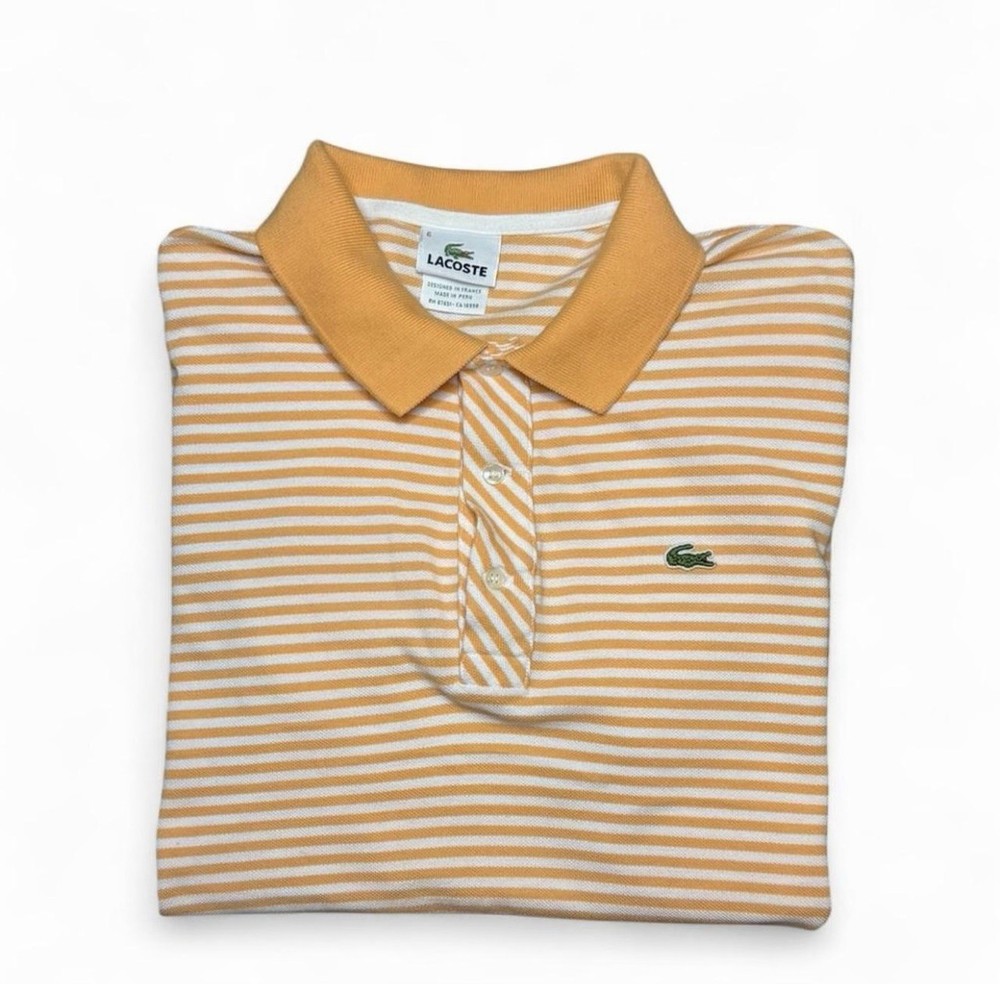 Lacoste Polo Shirt Men’s Size 6 Large Orange White Striped 100% Cotton