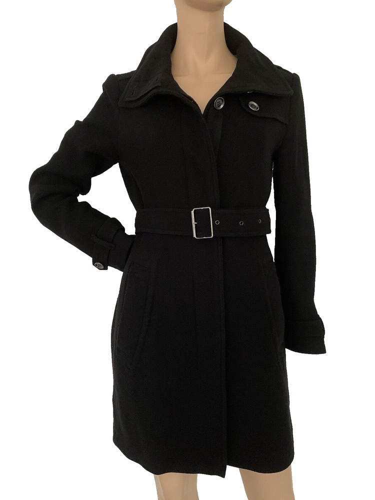 BURBERRY BRIT Black Wool & Cashmere Blend Trench Coat UK 10 US 8 IT 42 S VGC