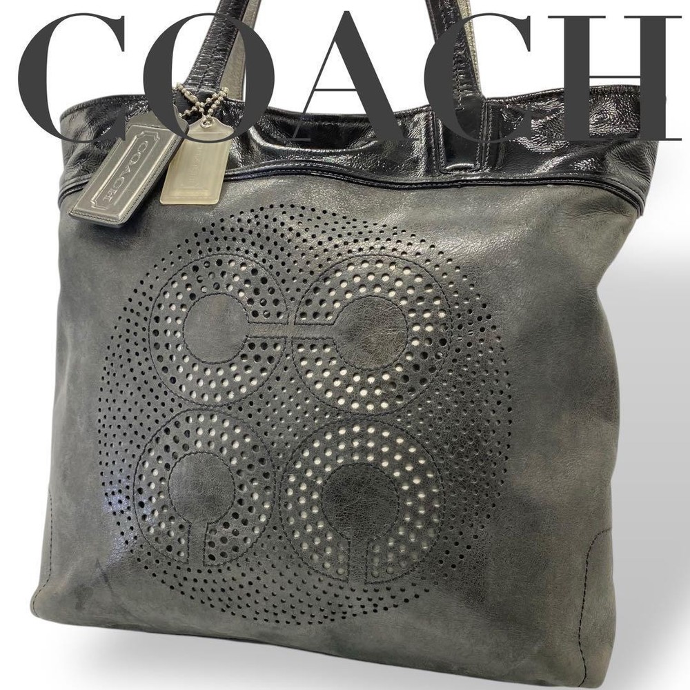 COACH Gray Enamel A4 Large Capacity Shoulder Bag