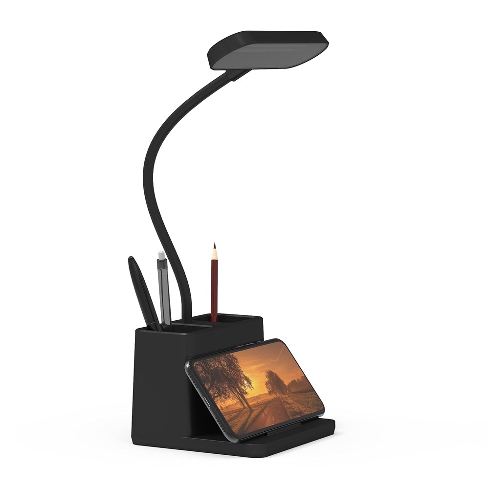 Black LED Desk Lamp for Home Office Bedroom, Battery Operated Table Light for...