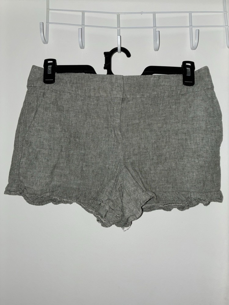 LOFT Women's Gray Linen Blend Hot Pants Shorts Size 6 Ruffle Hem Pockets