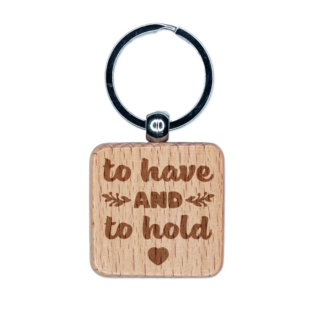 Wedding Love Engraved Wood Keychain Tag Charm for Couples  