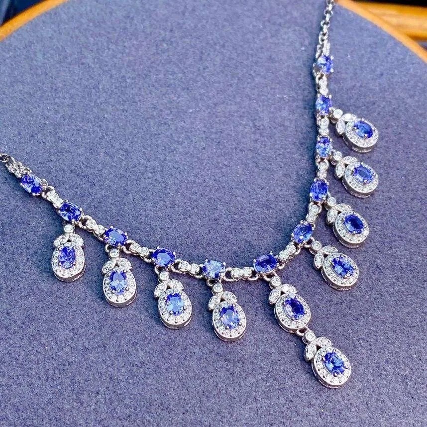Natural Tanzanite Pendant Necklace 3x4mm 925 Silver Party Women Jewelry Gift