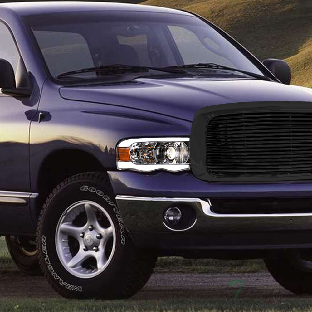 TLAPS For 02-05 Ram Chrome LED Strip Projector Headlights A+Blk Horizontal Grill