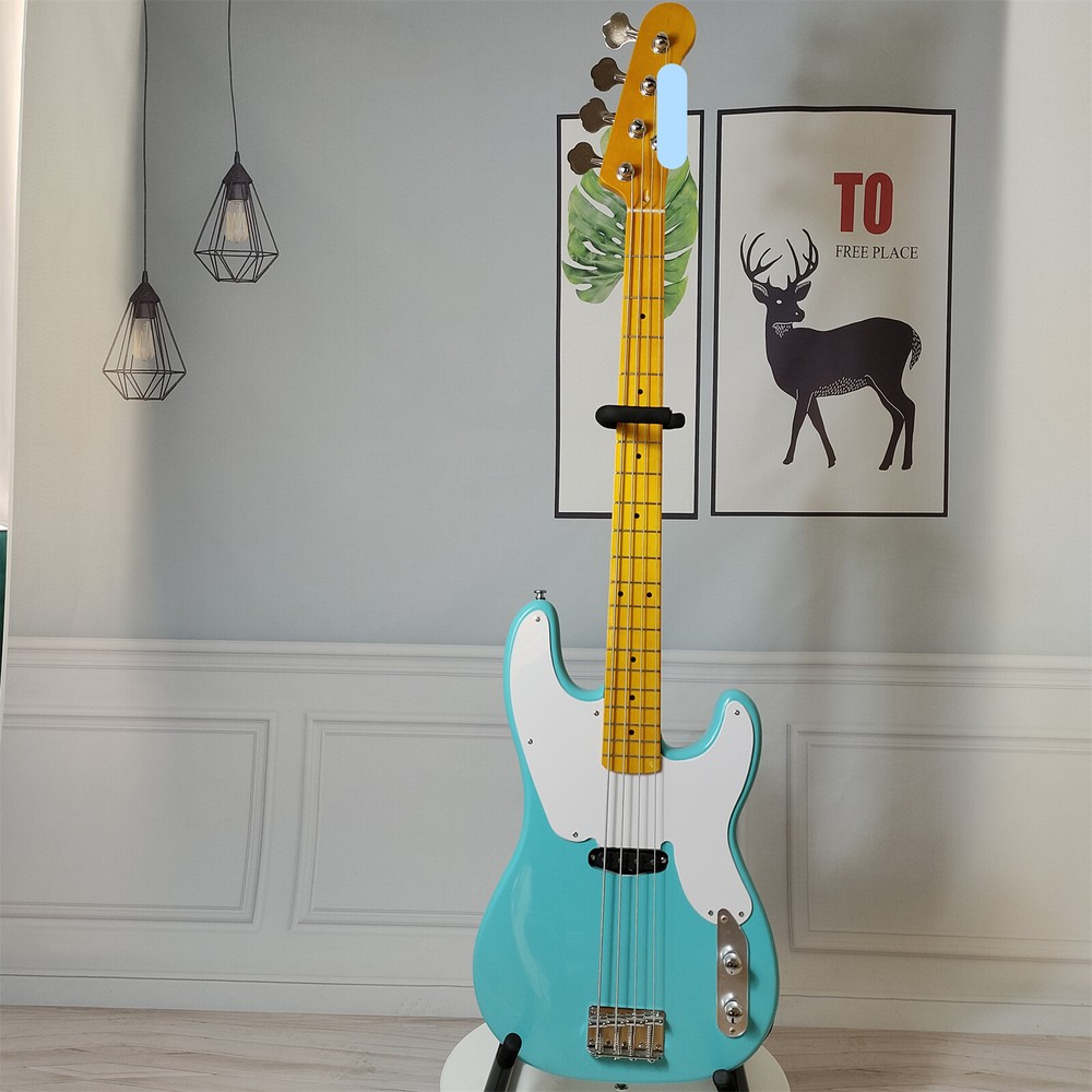 Precision Bass Guitar 4 String Maple Fretboard White Pickguard Chrome Parts