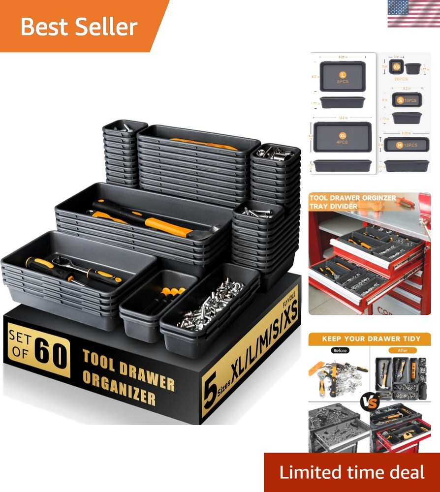 60-Piece Plastic Tool Box Organizer Tray Set for Tools & Parts Storage