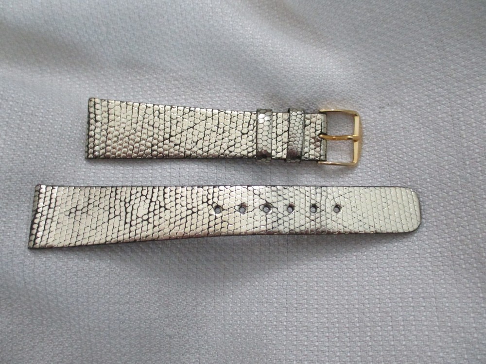 genuine lizard  WATCH BAND 19mm metallic   gold buckle