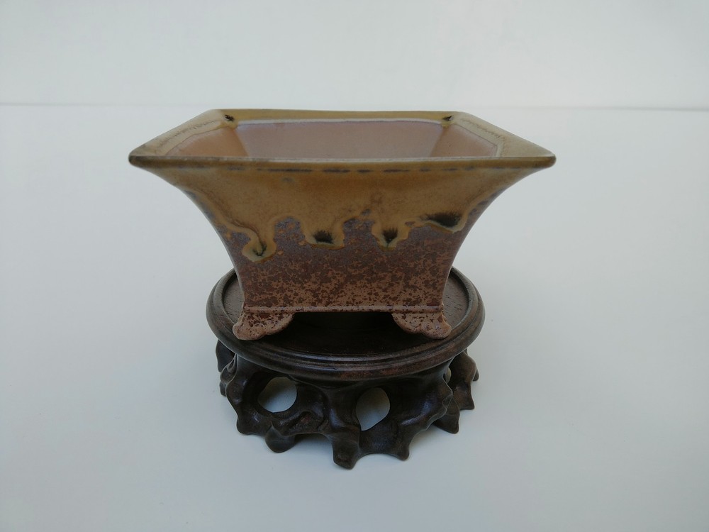 Tokoname Yozan Small Glazed Japanese Bonsai Pot 8.8cm Square
