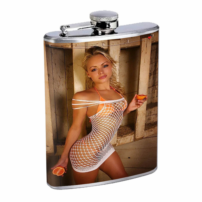 Finland Pin Up Girls D4 Flask 8oz Stainless Steel Hip Drinking Whiskey