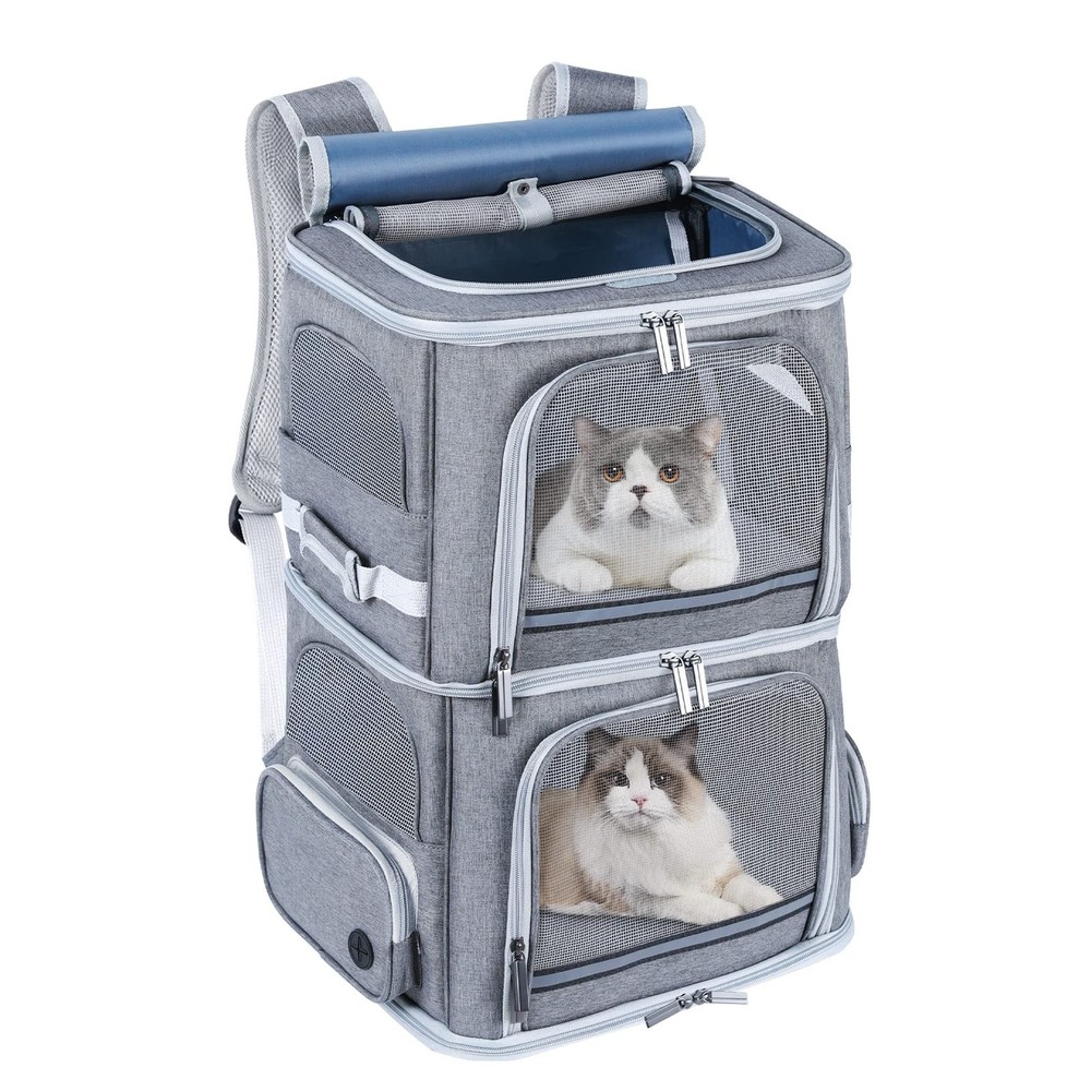 Double Cat Carrier for Two Cats and Medium Dogs Backpack Pet Travel Carrier  -image