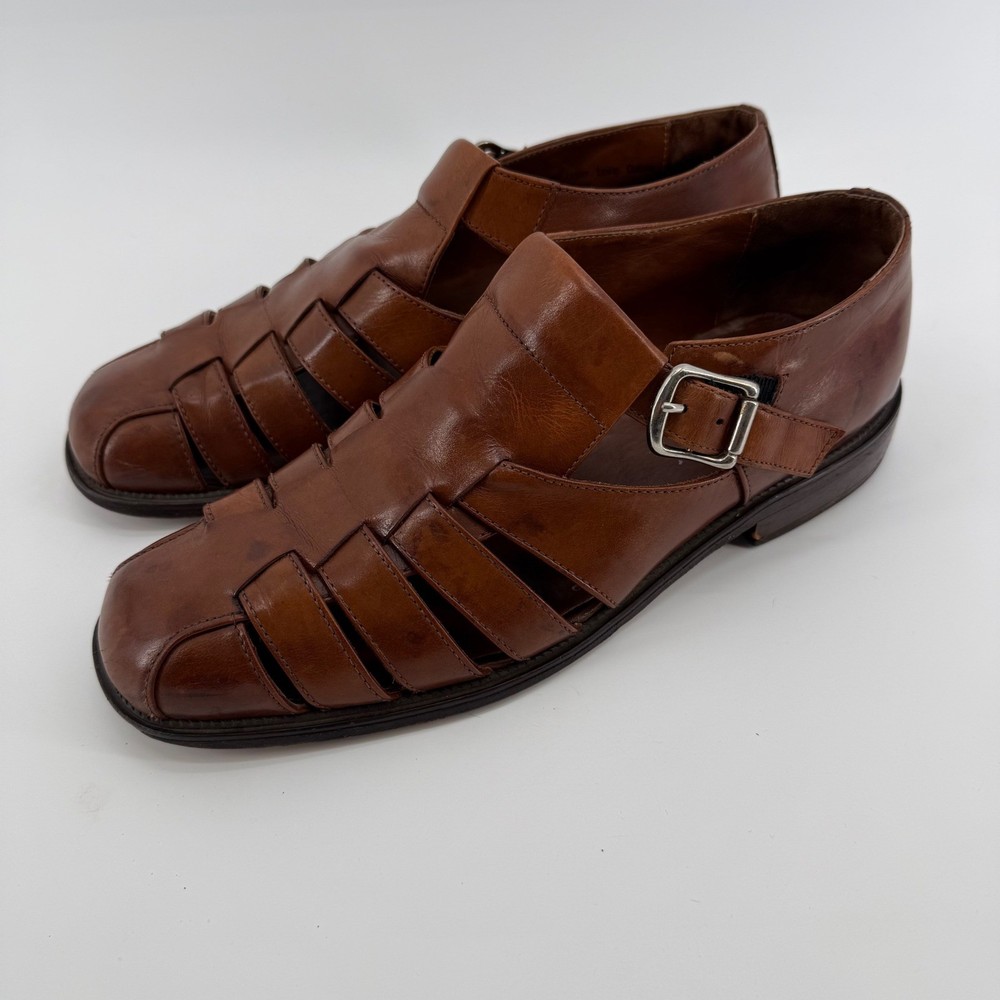 Bachrach Mens Brown Leather Fisherman Sandals Buckle Strap Size 11 M