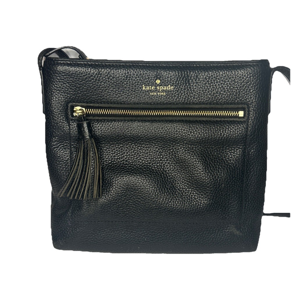 Kate Spade Crossbody Bag Womens Black Pebbled Leather Purse Gold Hardware