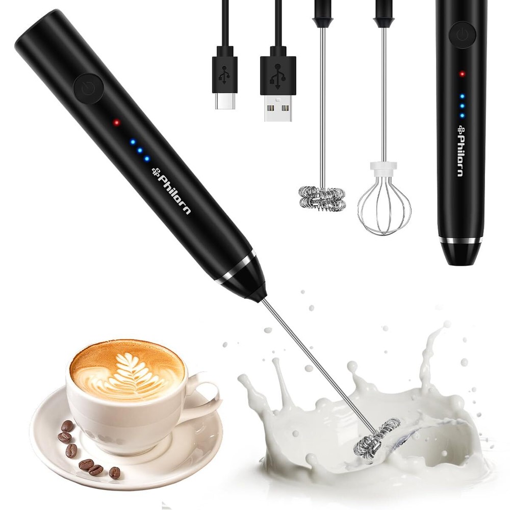 Philorn Milk Frother Handheld Rechargeable Coffee Frother - Frother Wand with...