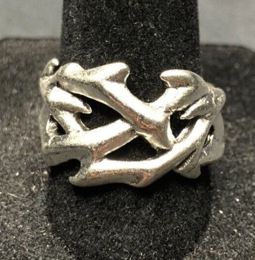 Vintage Antique Silver Tone Tribal Ring - Size 8
