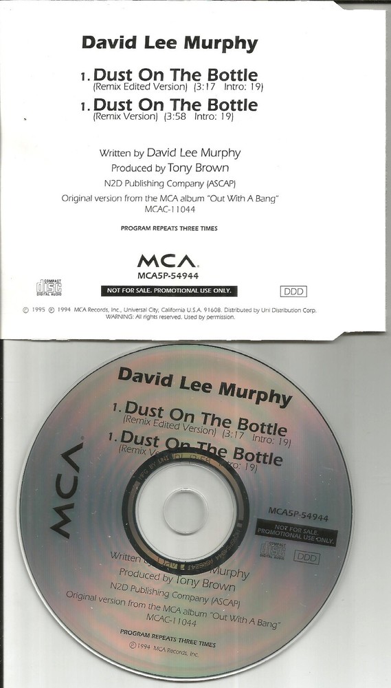 DAVID LEE MURPHY Dust On the Bottle w/ REMIX & EDIT PROMO DJ CD single USA 1994