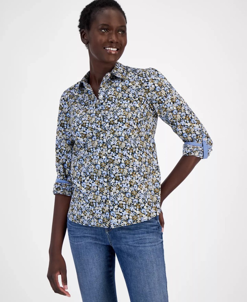 Nautica Jeans Women's Top Sz S Brighton Ditsy Cotton Floral-Print