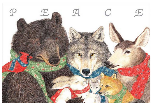 *ONE* Peace Cardinal Bear Wolf Deer Rabbit Mouse Fox Christmas Card Large 1