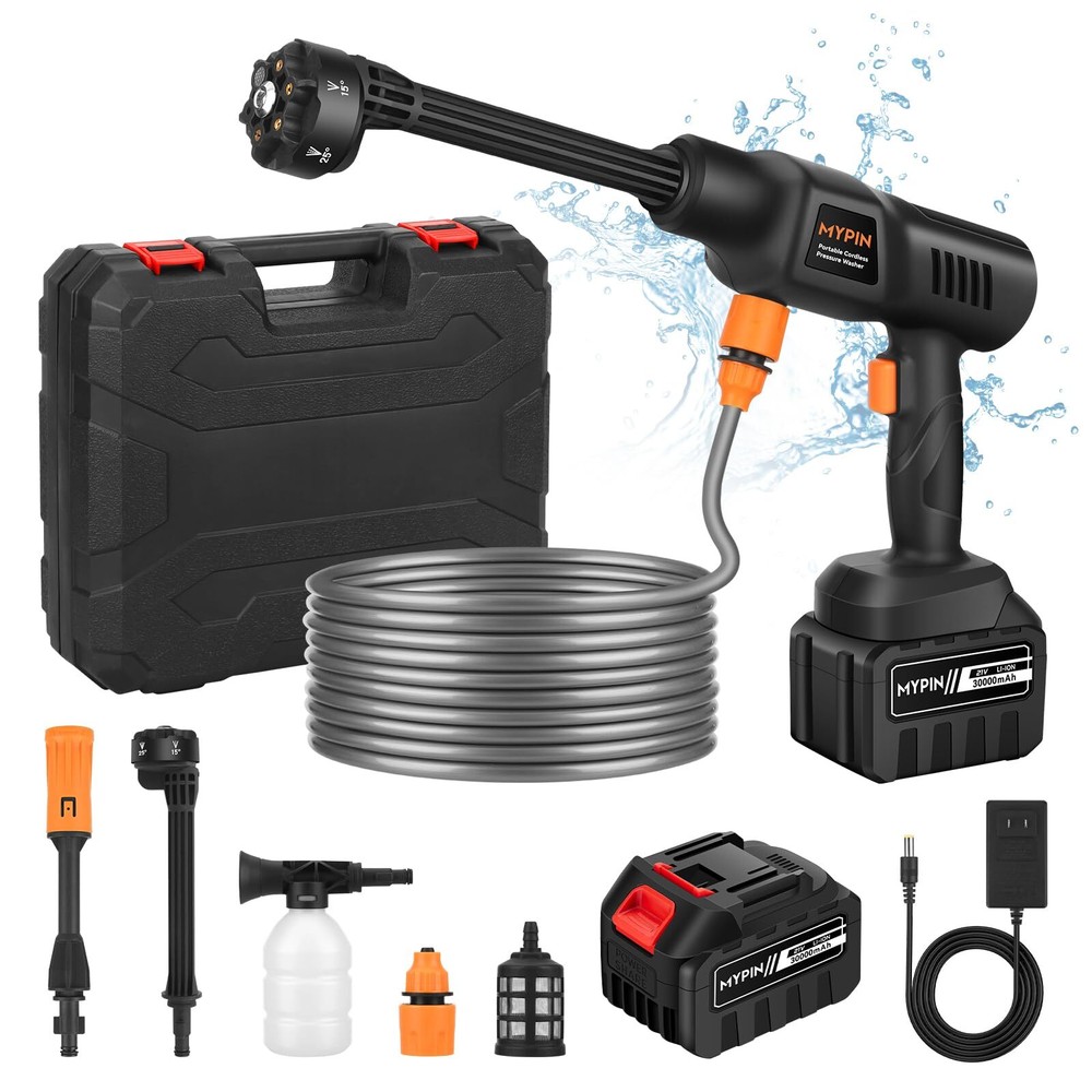 Portable Cordless Pressure Washer with 600 PSI 21V 30000mAh Rechargeable Battery for Convenient On-the-Go Cleaning