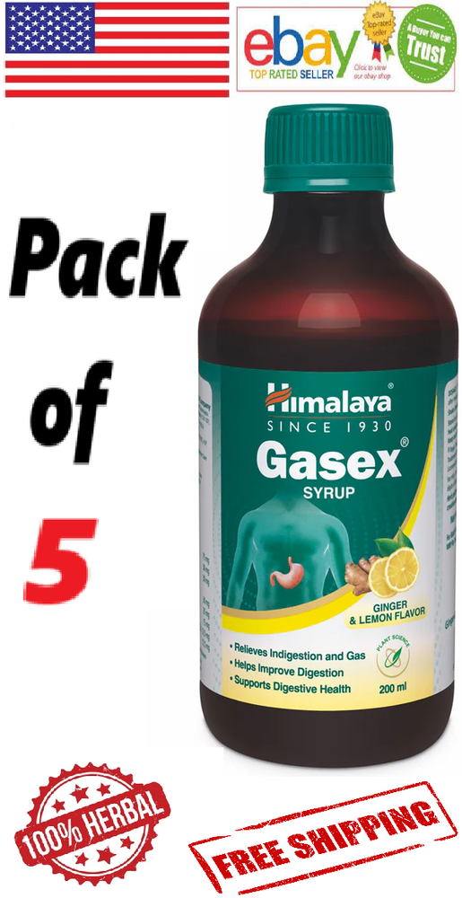 5x Himalaya Gasex (Ginger Lemon Flavor) Improves Digestion 200ml Each Free Ship