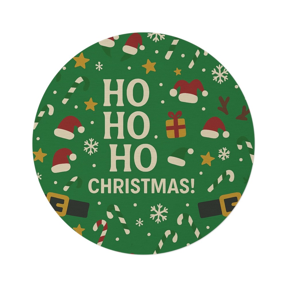 Christmas Round Rug | Santa Icons Holiday Floor Mat, Festive Santa Design Area